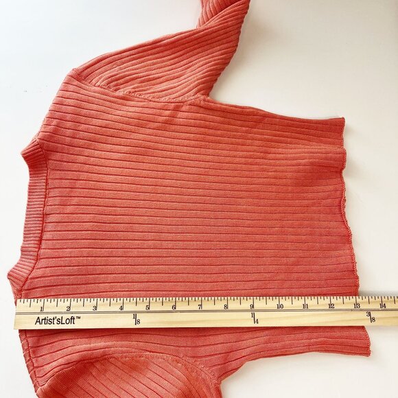 Zara Orange Ribbed Long Sleeve Crop Top Crewneck Fitted Stretch - Size Small - Picture 6 of 6